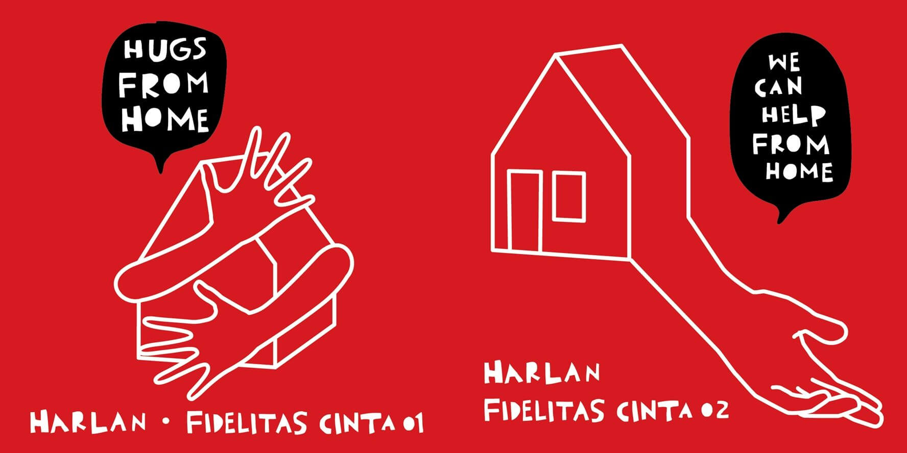 Dua artwork untuk kedua album Fidelitas Cinta didominasi warna merah dan ilustrasi rumah